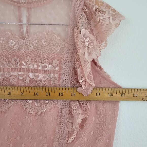 Y2K Sz M Dusty Pink Kawaii Polka Dot Tulle Top Lace Ruffle Romantic Coquette - Picture 4 of 10
